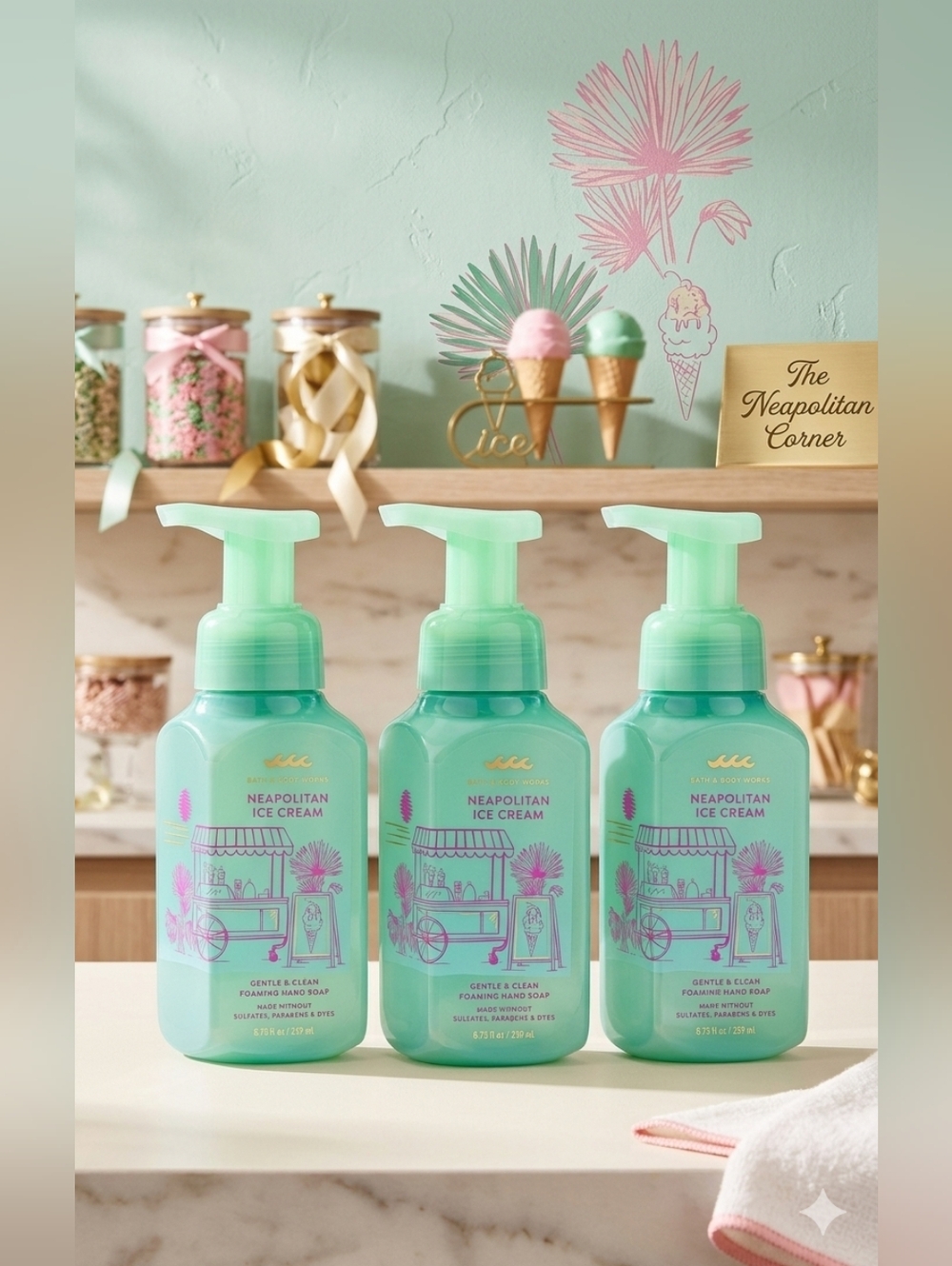 Bath & Body Works Mint Green Neapolitan Ice Cream Foaming Hand Soap Trio